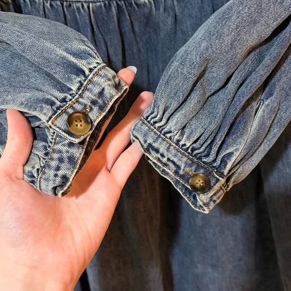 Baltic Born Gretchen Babydoll Long Sleeve Denim Mini Dress Size Large Western - Picture 6 of 11